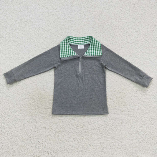 Green plaid Cotton With Zipper Coat