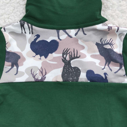 Christmas Green Deer With Zipper Coat