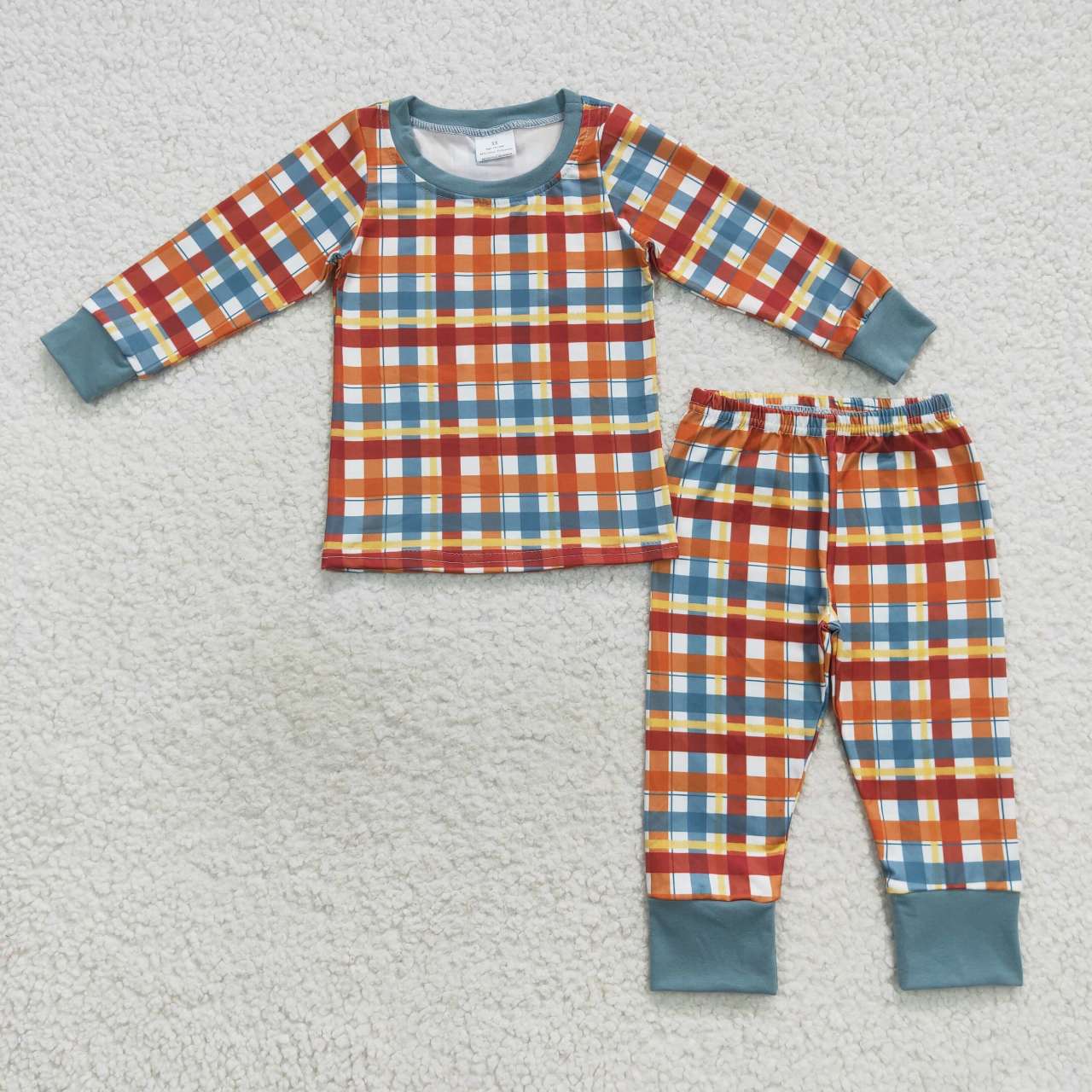 Blue Orange plaid Long-sleeved Pants pajamas