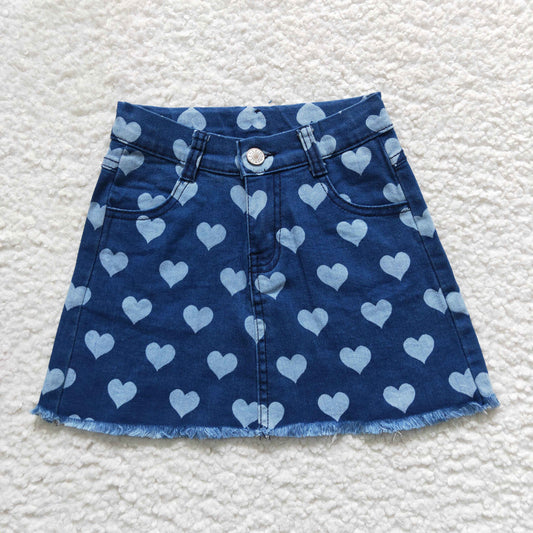 Heart Print Girls Short Jeans