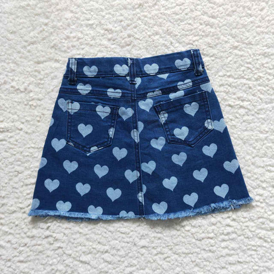 Heart Print Girls Short Jeans