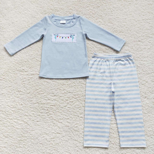 Christmas light Plaid embroidery Cartoon Pants Boy Outfit