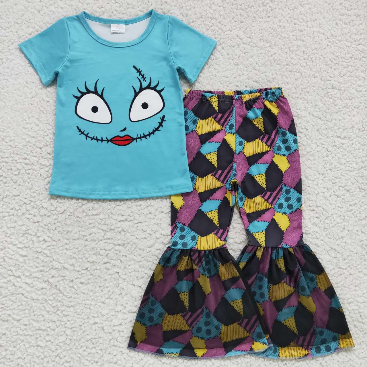 Halloween Blue Cartoon Short Girls Set