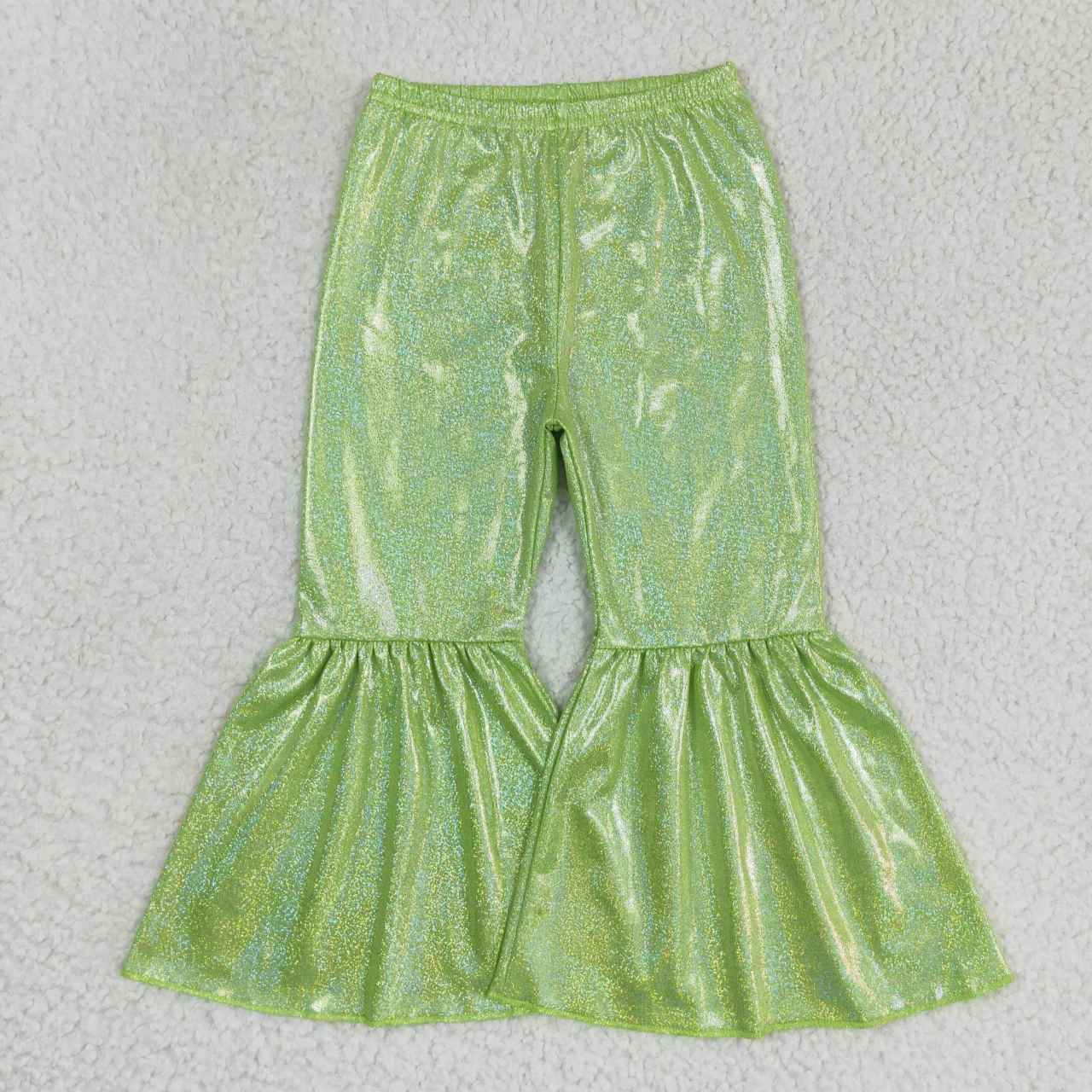 Green Satin Spandex Bell Pants
