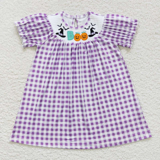 Halloween Pumpkin Smock Purple plaid Girls Dress