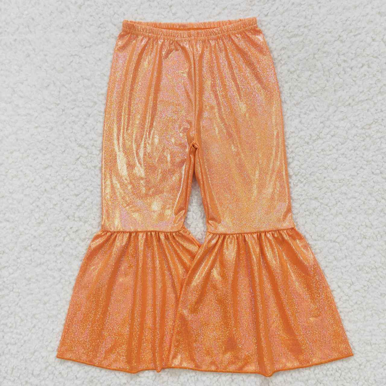 Orange Satin Spandex Bell Pants