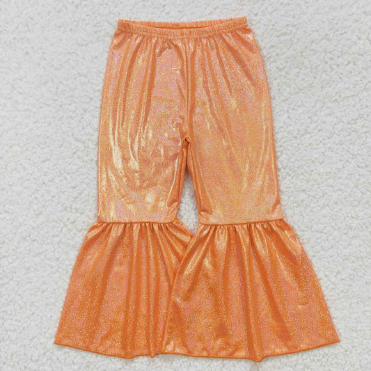 Orange Satin Spandex Bell Pants