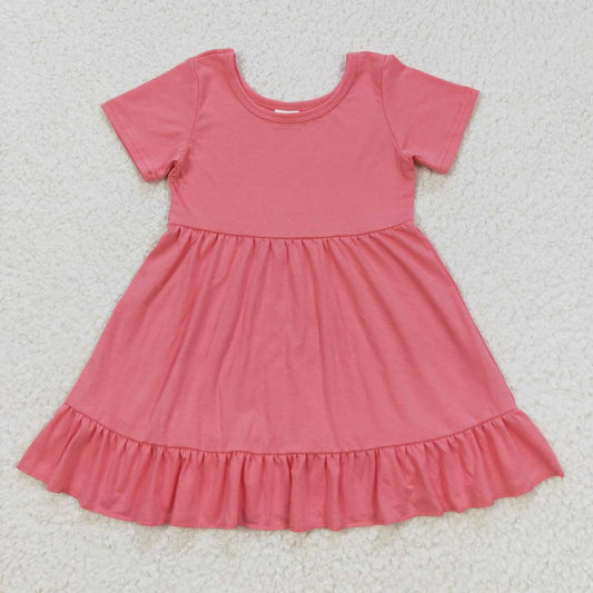 Solid Pink Short Girls Trims Dress