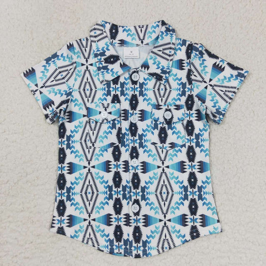 western blue with buttons Short Shirt