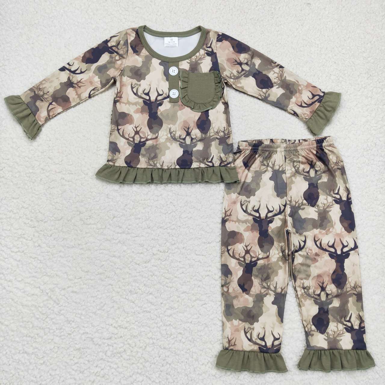 Camo Deer Long Sleeve Ruffle Pajamas