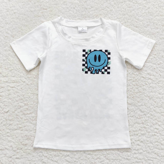 Blue Smile Print Cartoon Cute Shirt