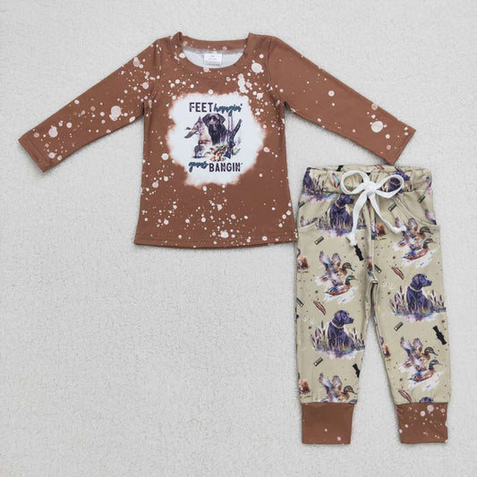 Brown Dog Print Pants Boy Set