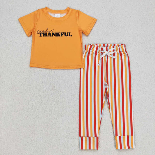 Thanksgiving Orange Stripe Boy Set