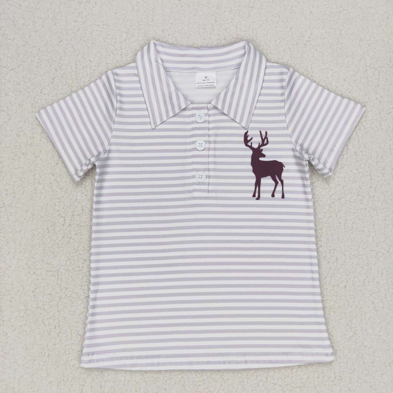 Blue Stripe Deer With Button Boy Shirt
