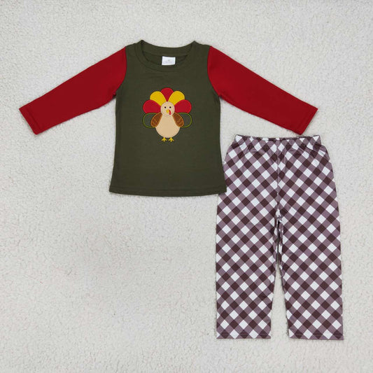 Thanksgiving Turkey Plaid Long Sleeve Pant Set