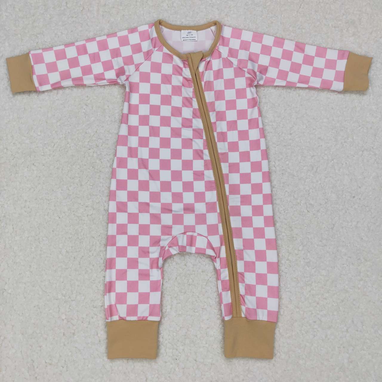 Pink Plaid Baby Romper With zipper