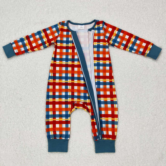 Striped plaid Baby Romper With zipper