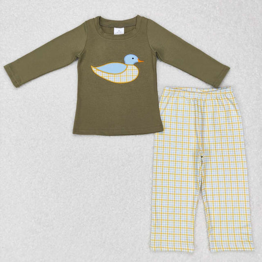 Duck Embroidery Print Long Sleeve Boy Set