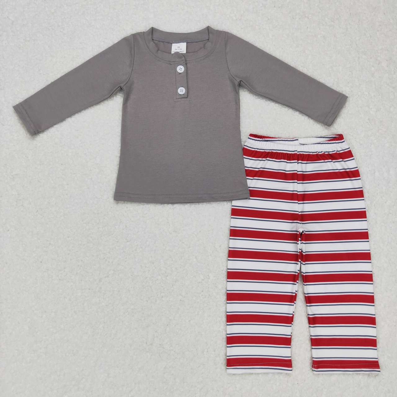 Grey red Stripe Long Sleeve Pajamas