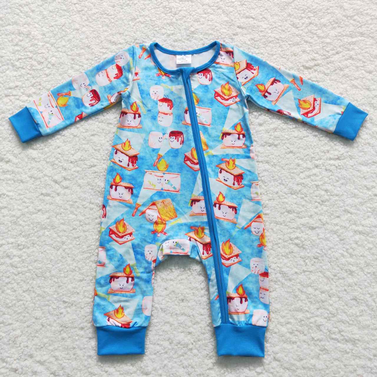 Blue Cartoon Baby Romper With zipper