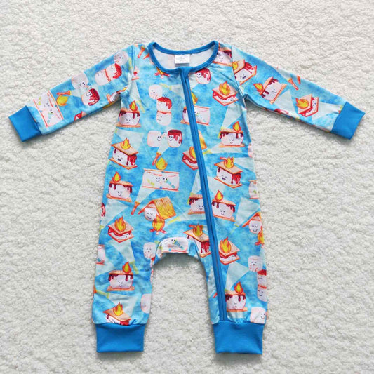 Blue Cartoon Baby Romper With zipper