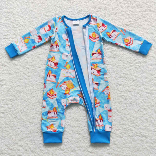 Blue Cartoon Baby Romper With zipper