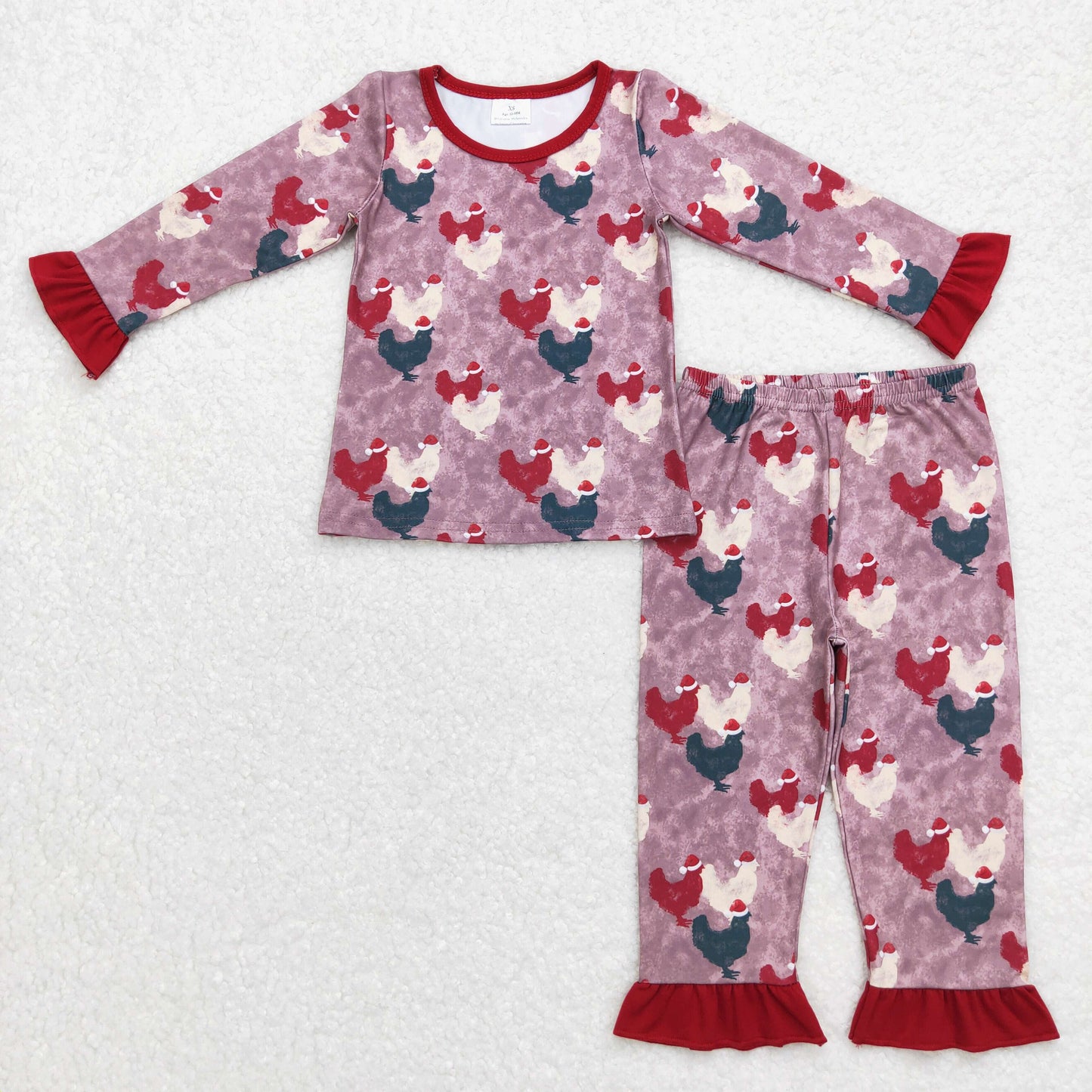 chicken print long-sleeve Girls pants pajamas