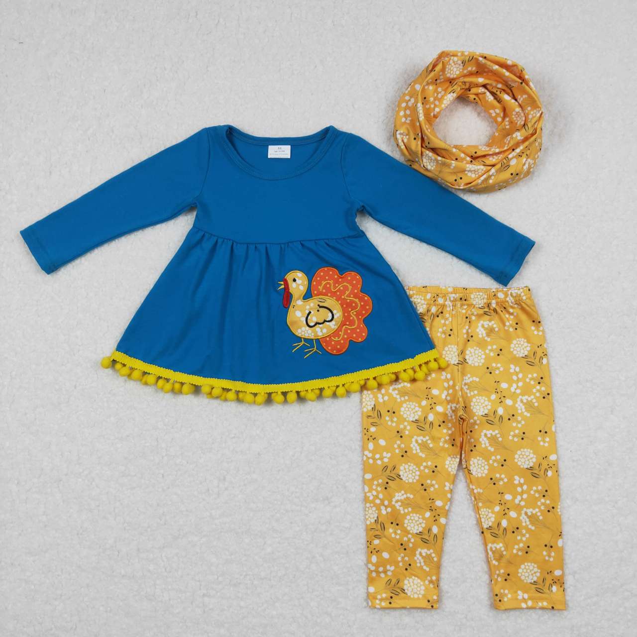 thanksgiving turkey Blue Embroidered Cotton Flowers Girls Outfts