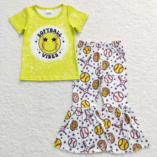 Smile Print Bell Pants Girls Set