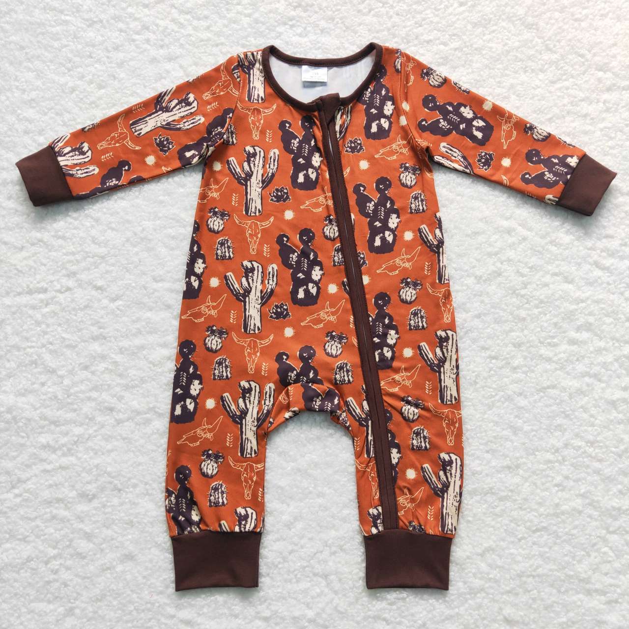 Brown Cactus Baby Romper With zipper