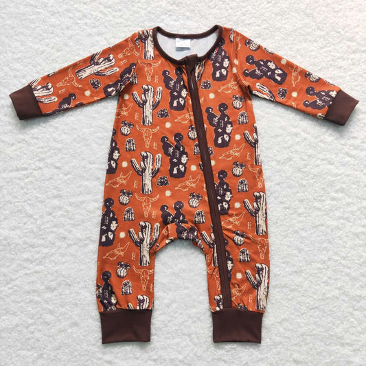 Brown Cactus Baby Romper With zipper