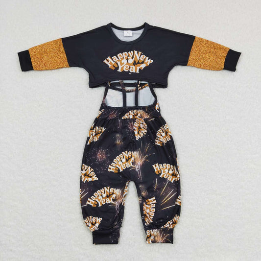 Happy New Year Cartoon Jumpsuit Girls Set