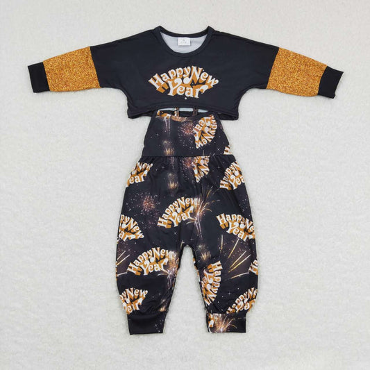 Happy New Year Cartoon Jumpsuit Girls Set