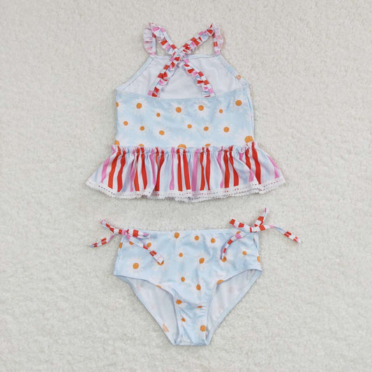 Blue floral 2pc girls summer Swimsuit