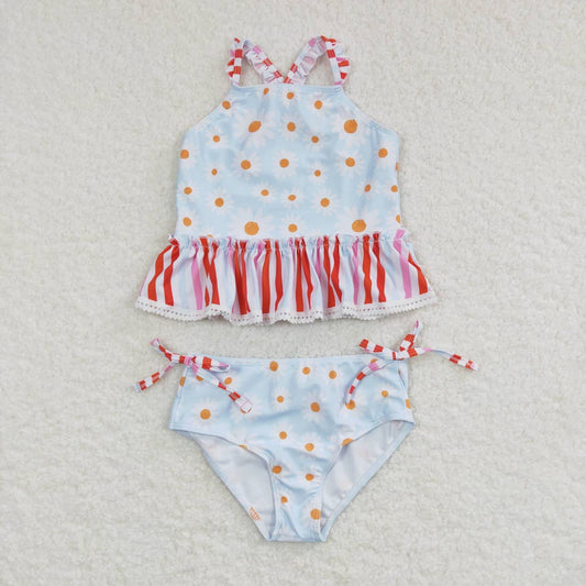 Blue floral 2pc girls summer Swimsuit