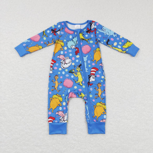 Blue Cartoon Romper With zipper