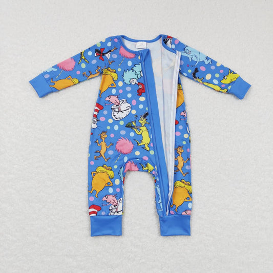 Blue Cartoon Romper With zipper