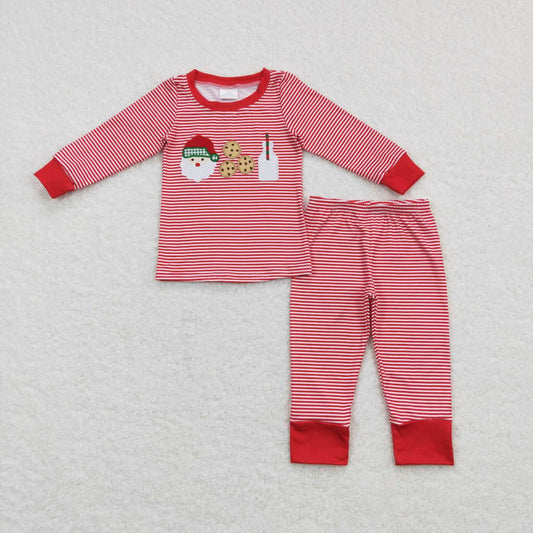 Christmas red embroidery Stripe Santa No Ruffle Pajamas