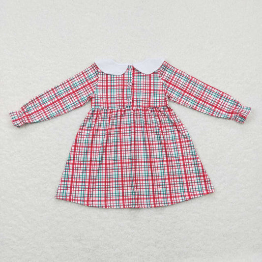 Floral Embroidery Red plaid Girls Dress