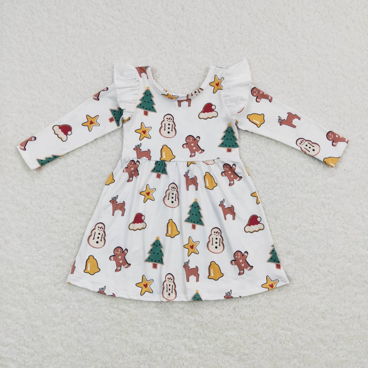 Christmas gingerbread Tree Print Long Sleeve Dress