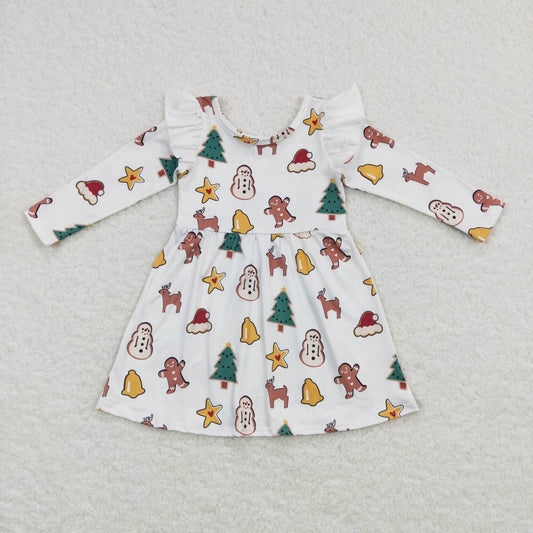 Christmas gingerbread Tree Print Long Sleeve Dress