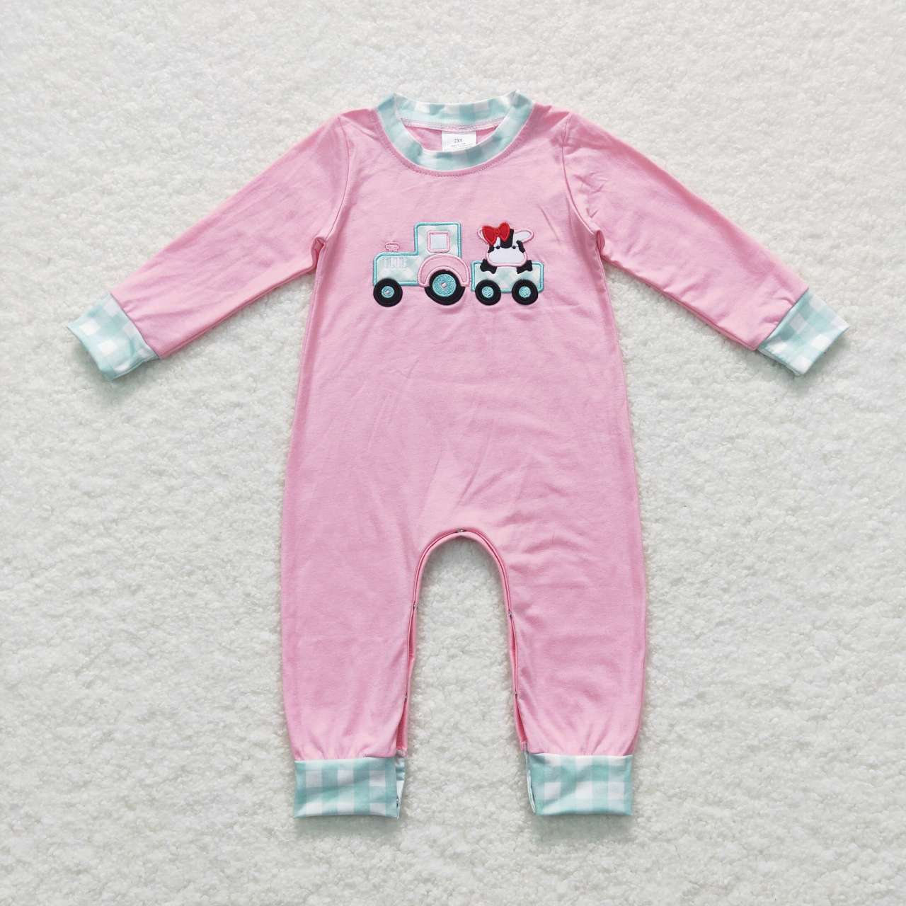 Pink Car Embroidery Baby Girls Romper