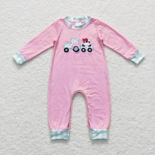 Pink Car Embroidery Baby Girls Romper