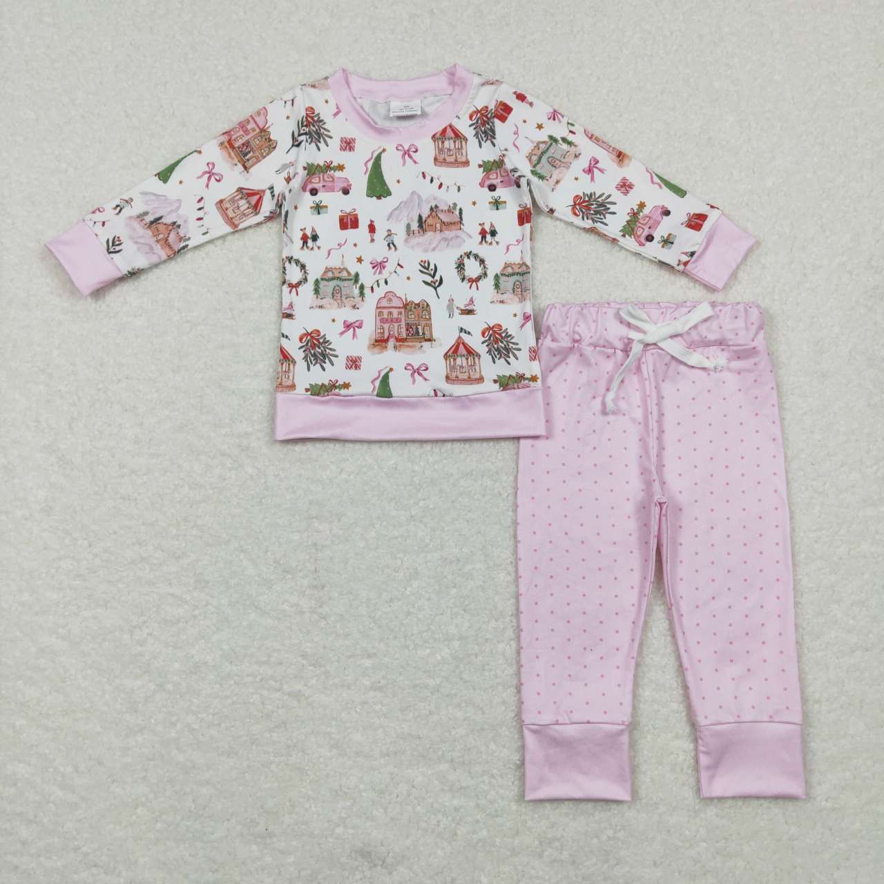 Christmas Pink Tree house Print long sleeve pajamas