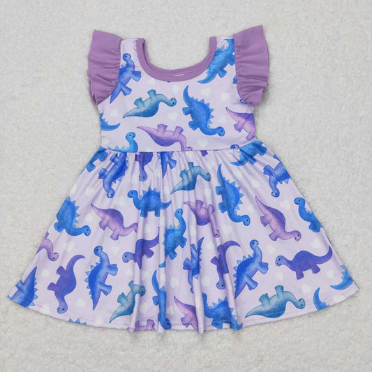 Purple Dinosaur Print Long Sleeve Dress