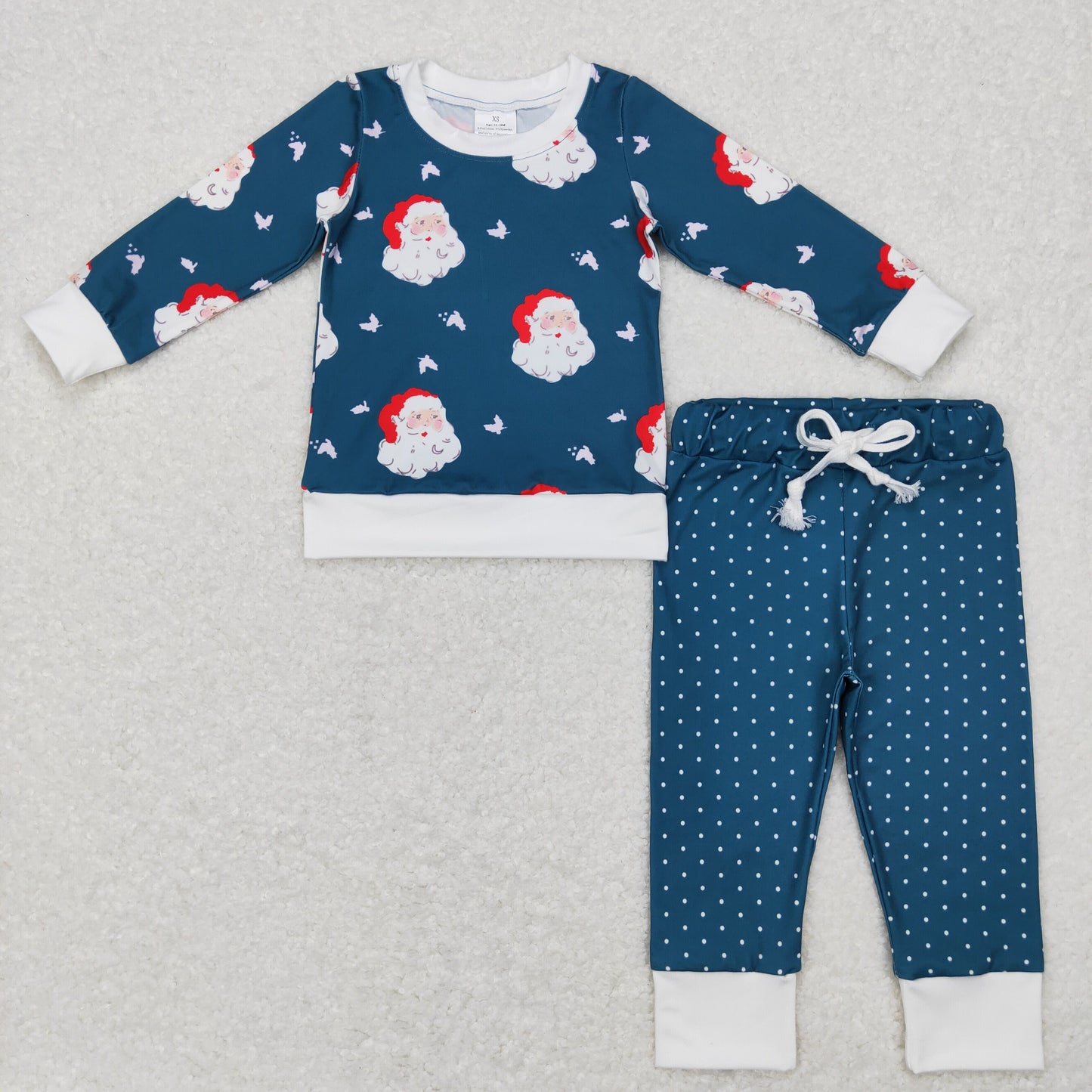 Christmas Blue Santa Print Long Sleeve Pajamas