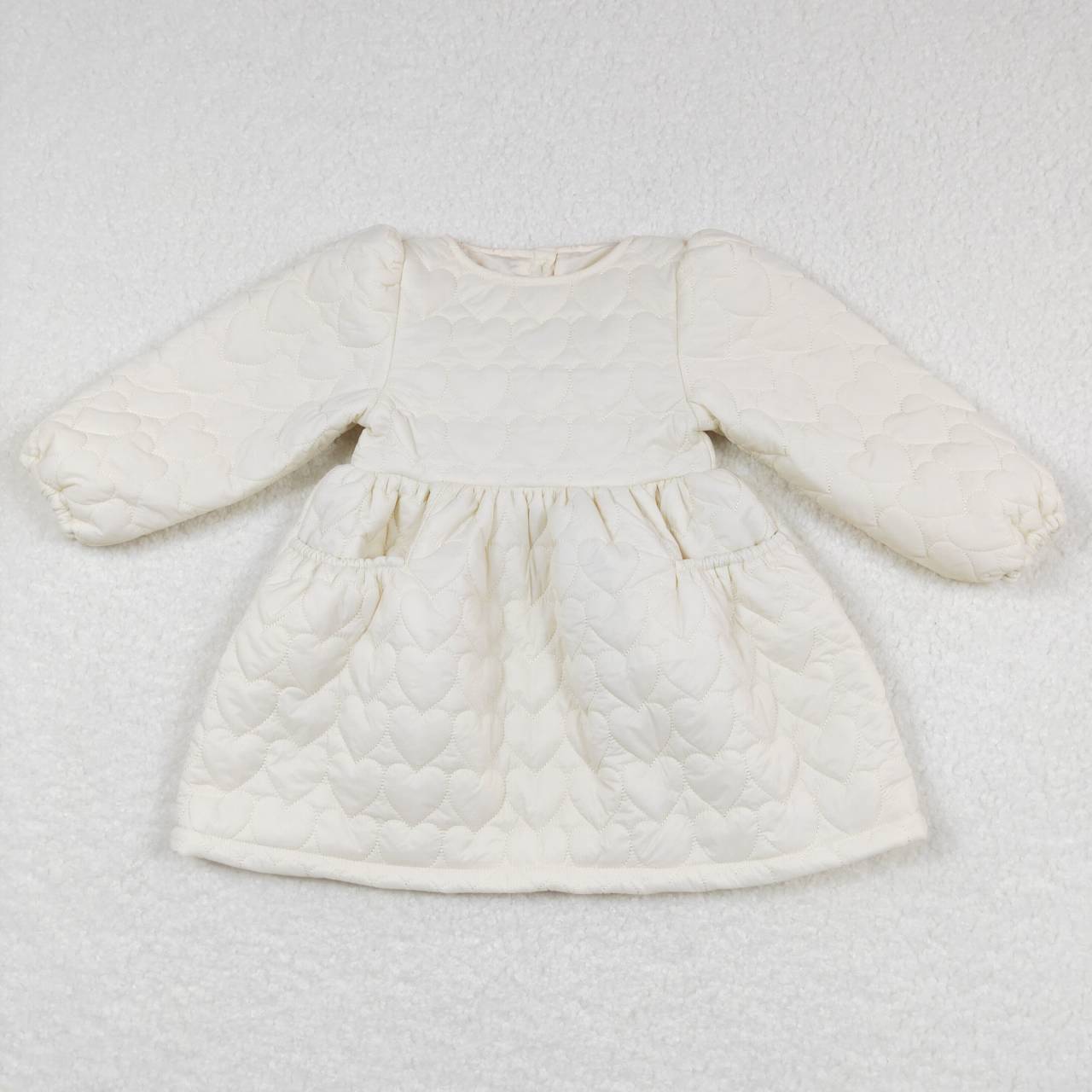 Solid White Cotton Long Sleeve Girls Dress