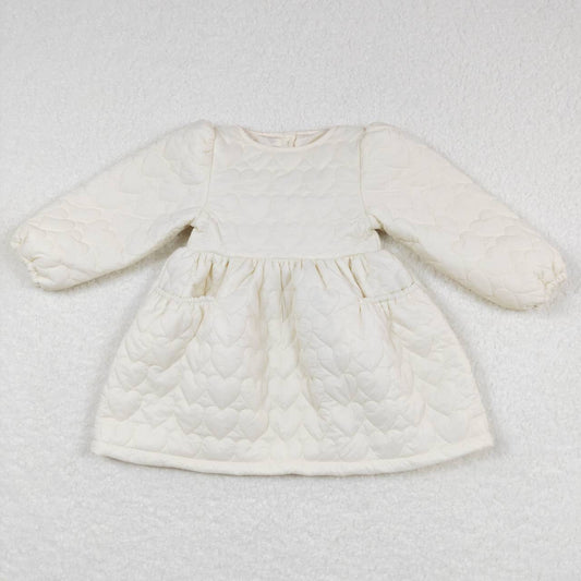 Solid White Cotton Long Sleeve Girls Dress