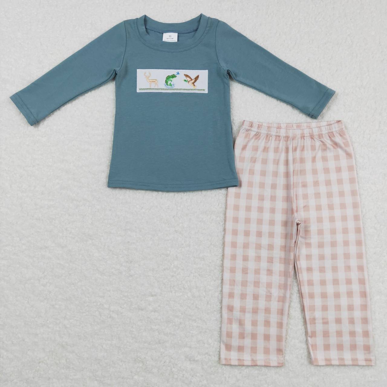 Blue Deer Fish Duck Embroidered Boy Outfits