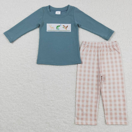 Blue Deer Fish Duck Embroidered Boy Outfits